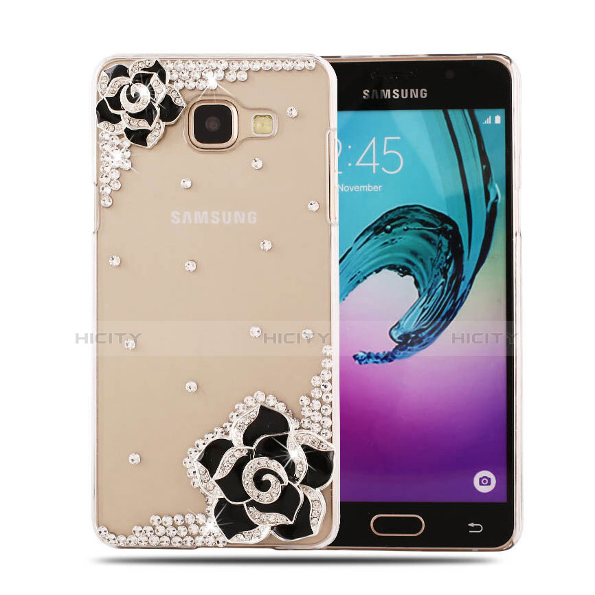 Funda Dura Rigida Lujo Diamante Brillante Flores para Samsung Galaxy A5 (2016) SM-A510F Negro