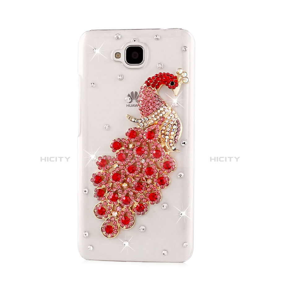 Funda Dura Rigida Lujo Diamante Brillante Pavo real para Huawei Enjoy 5 Rojo