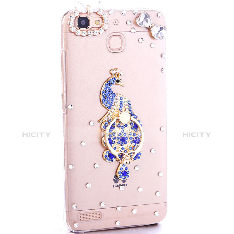 Funda Dura Rigida Lujo Diamante Brillante Pavo real para Huawei Enjoy 5S Azul