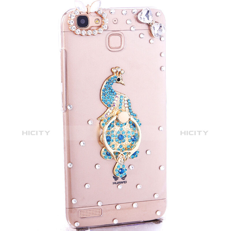 Funda Dura Rigida Lujo Diamante Brillante Pavo real para Huawei Enjoy 5S Azul Cielo