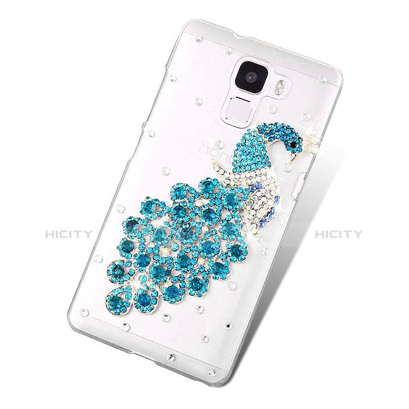 Funda Dura Rigida Lujo Diamante Brillante Pavo real para Huawei Honor 7 Azul Cielo