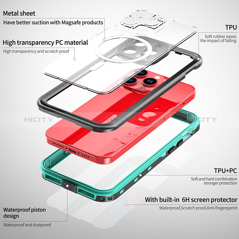 Funda Impermeable Bumper Silicona y Plastico Waterproof Carcasa 360 Grados con Mag-Safe Magnetic para Apple iPhone 13 Pro Max