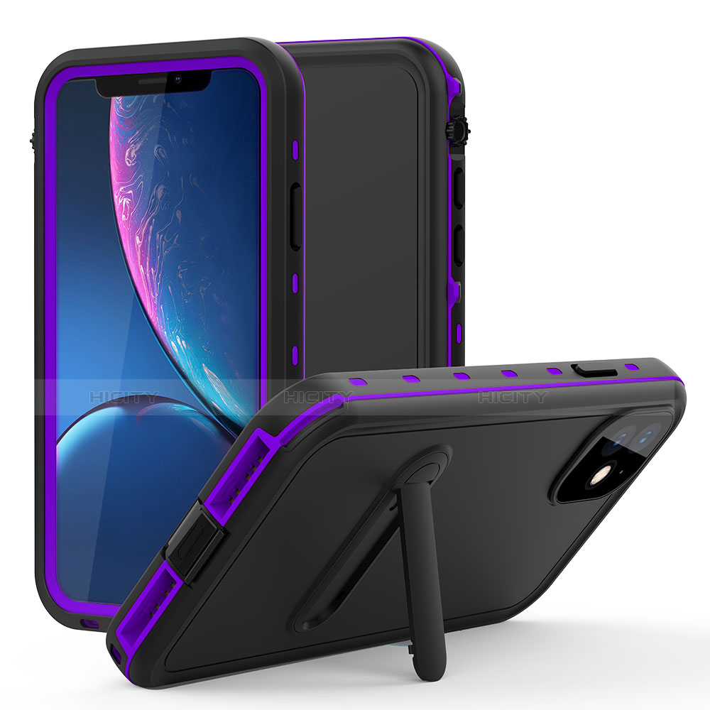 Funda Impermeable Bumper Silicona y Plastico Waterproof Carcasa 360 Grados con Soporte para Apple iPhone 11 Morado