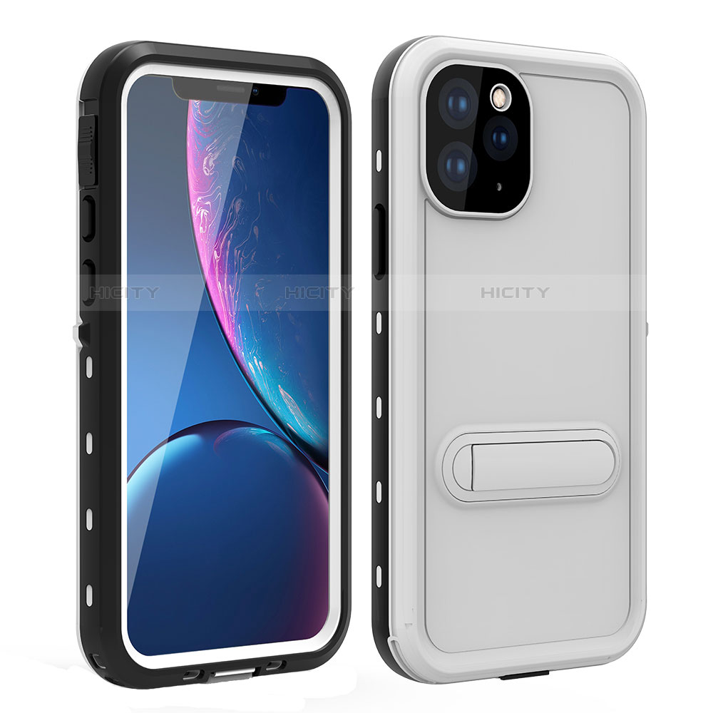 Funda Impermeable Bumper Silicona y Plastico Waterproof Carcasa 360 Grados con Soporte para Apple iPhone 11 Pro Max Blanco