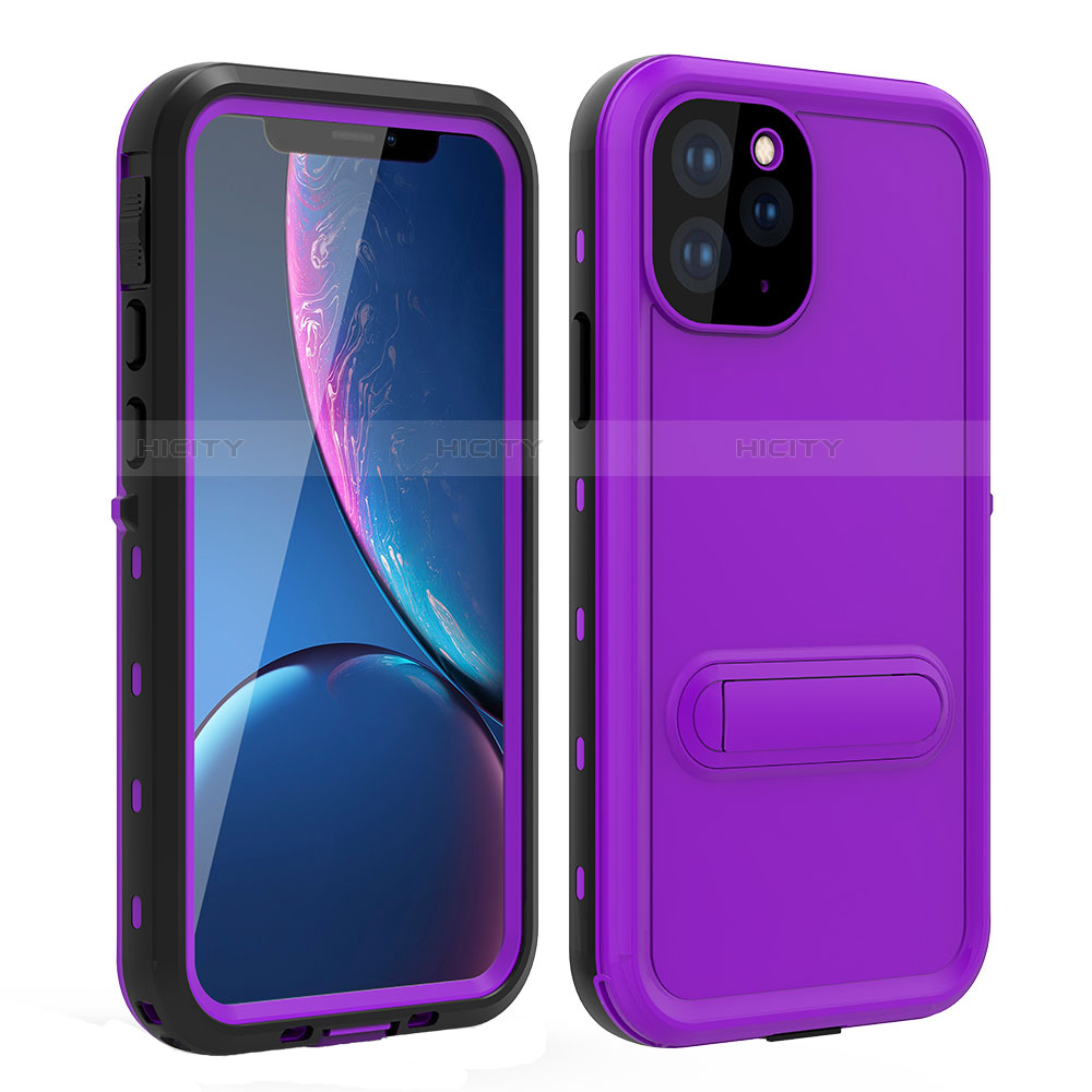 Funda Impermeable Bumper Silicona y Plastico Waterproof Carcasa 360 Grados con Soporte para Apple iPhone 11 Pro Max Morado