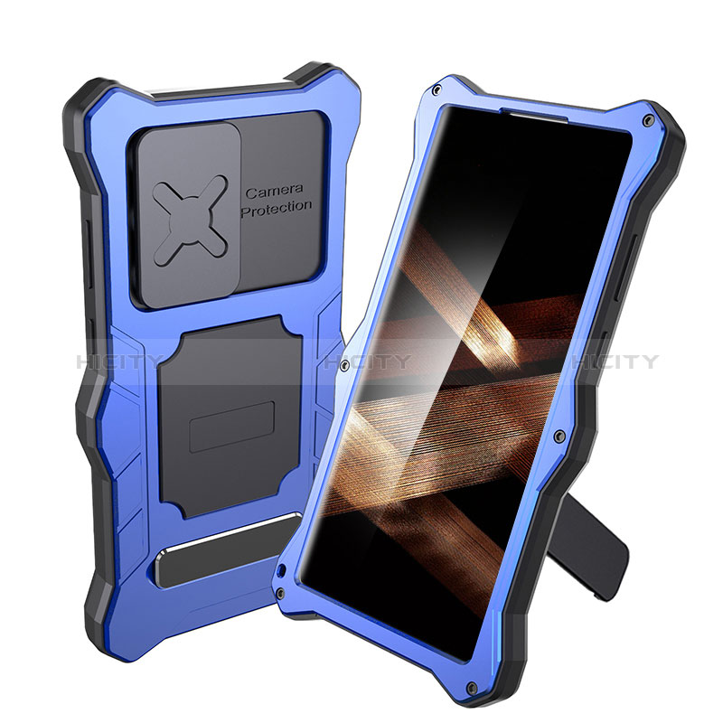 Funda Impermeable Bumper Silicona y Plastico Waterproof Carcasa 360 Grados con Soporte para Samsung Galaxy S24 Ultra 5G Azul