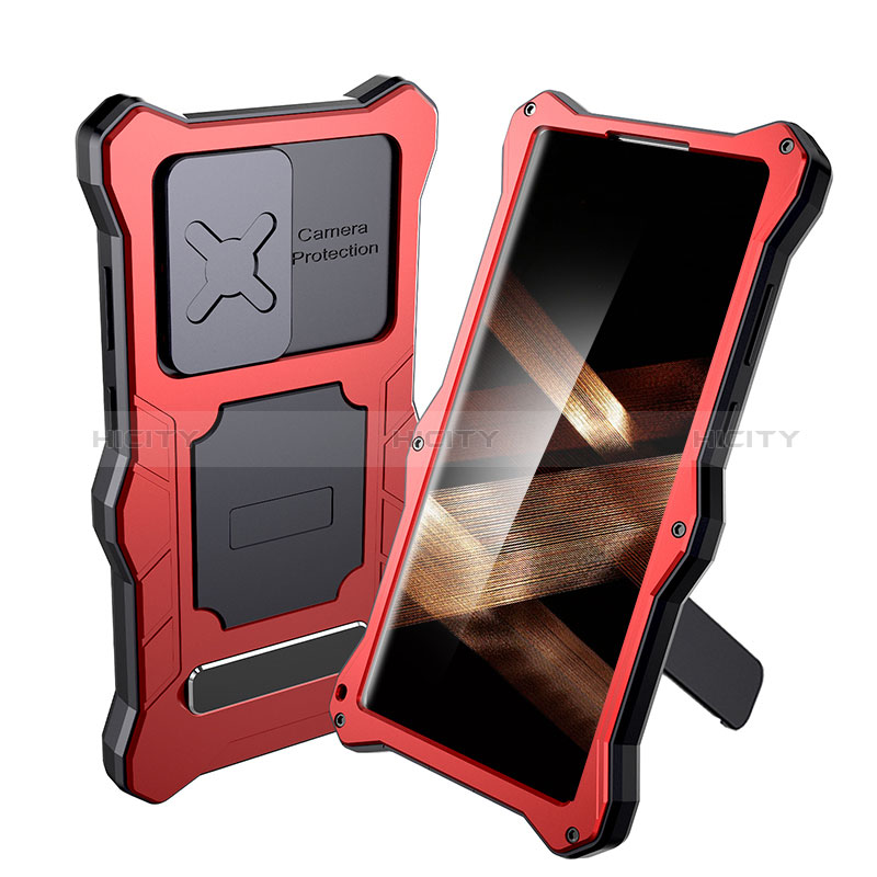 Funda Impermeable Bumper Silicona y Plastico Waterproof Carcasa 360 Grados con Soporte para Samsung Galaxy S24 Ultra 5G Rojo