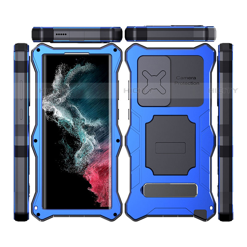 Funda Impermeable Bumper Silicona y Plastico Waterproof Carcasa 360 Grados con Soporte T02 para Samsung Galaxy S22 Ultra 5G