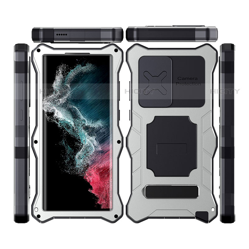 Funda Impermeable Bumper Silicona y Plastico Waterproof Carcasa 360 Grados con Soporte T02 para Samsung Galaxy S23 Ultra 5G