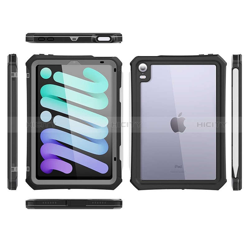 Funda Impermeable Bumper Silicona y Plastico Waterproof Carcasa 360 Grados para Apple iPad Mini 6 Negro