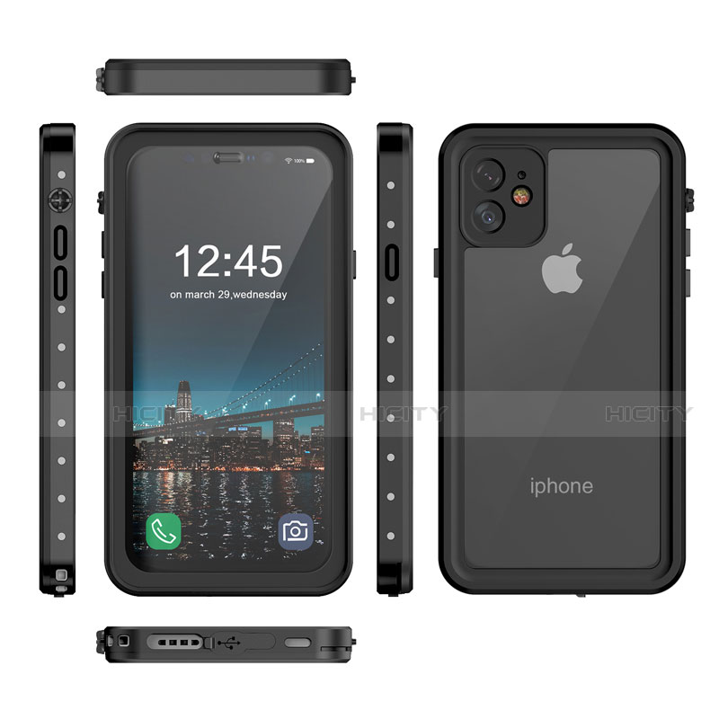 Funda Impermeable Bumper Silicona y Plastico Waterproof Carcasa 360 Grados para Apple iPhone 11 Negro