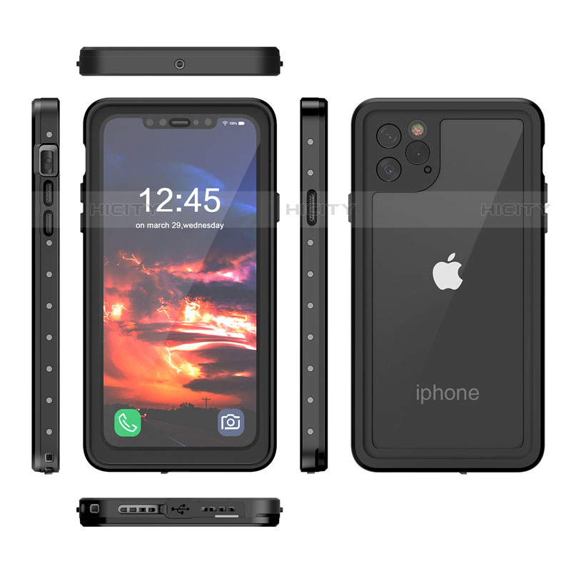 Funda Impermeable Bumper Silicona y Plastico Waterproof Carcasa 360 Grados para Apple iPhone 11 Pro Negro