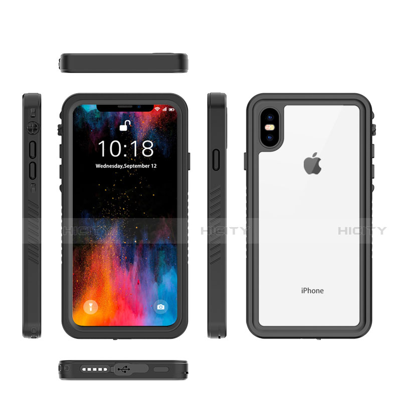 Funda Impermeable Bumper Silicona y Plastico Waterproof Carcasa 360 Grados para Apple iPhone Xs Negro