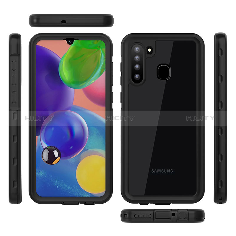 Funda Impermeable Bumper Silicona y Plastico Waterproof Carcasa 360 Grados para Samsung Galaxy A21 Negro