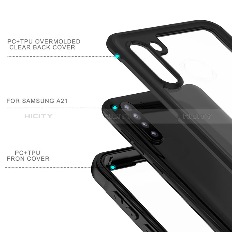 Funda Impermeable Bumper Silicona y Plastico Waterproof Carcasa 360 Grados para Samsung Galaxy A21 Negro