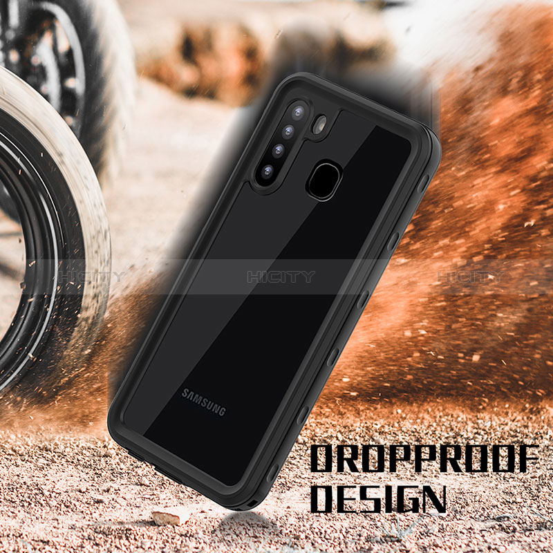 Funda Impermeable Bumper Silicona y Plastico Waterproof Carcasa 360 Grados para Samsung Galaxy A21 Negro