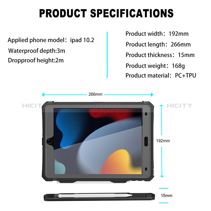 Funda Impermeable Bumper Silicona y Plastico Waterproof Carcasa 360 Grados W01 para Apple iPad 10.2 (2019) Negro