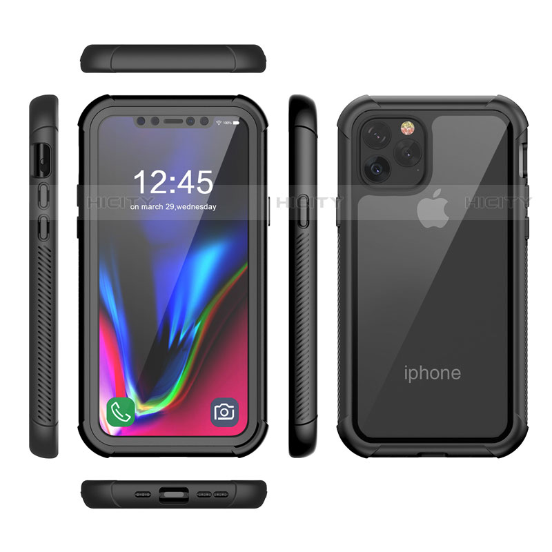 Funda Impermeable Bumper Silicona y Plastico Waterproof Carcasa 360 Grados W02 para Apple iPhone 11 Pro Max Negro