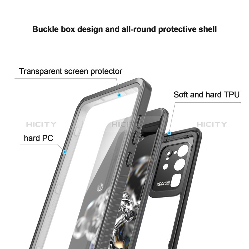 Funda Impermeable Bumper Silicona y Plastico Waterproof Carcasa 360 Grados W02 para Samsung Galaxy S20 Ultra Negro