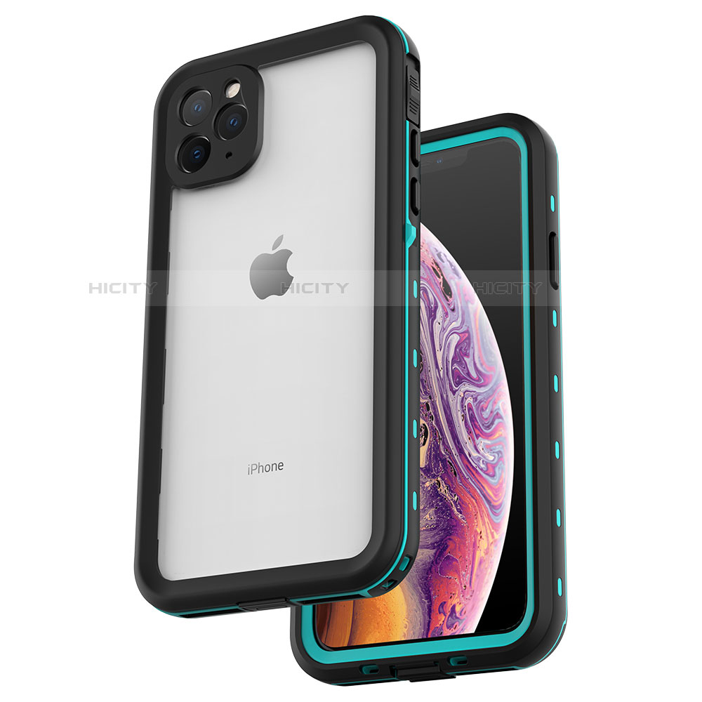 Funda Impermeable Bumper Silicona y Plastico Waterproof Carcasa 360 Grados W04 para Apple iPhone 11 Pro Max Cian