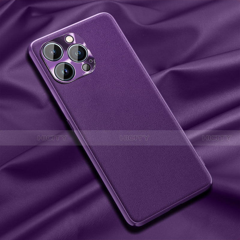 Funda Lujo Cuero Carcasa A01 para Apple iPhone 14 Pro Max Morado