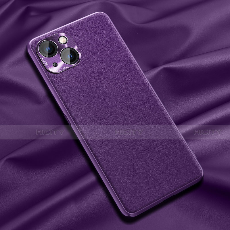 Funda Lujo Cuero Carcasa A01 para Apple iPhone 15 Plus Morado