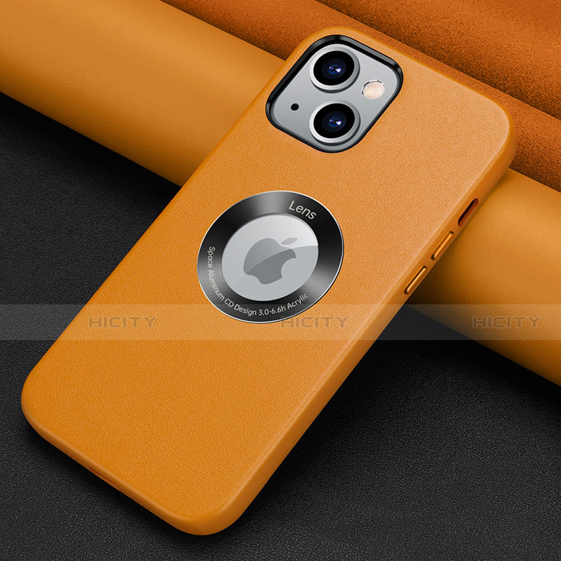 Funda Lujo Cuero Carcasa A08 para Apple iPhone 13 Naranja