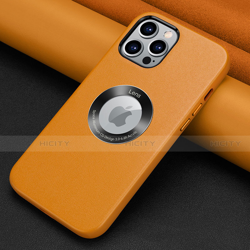 Funda Lujo Cuero Carcasa A08 para Apple iPhone 13 Pro Max Naranja