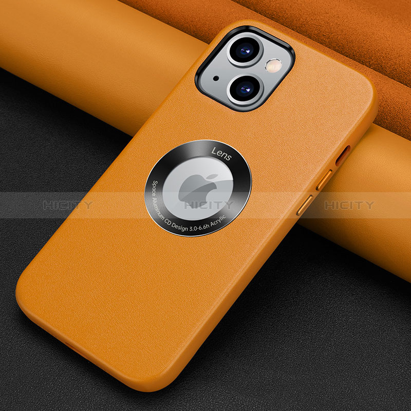 Funda Lujo Cuero Carcasa A08 para Apple iPhone 15 Naranja