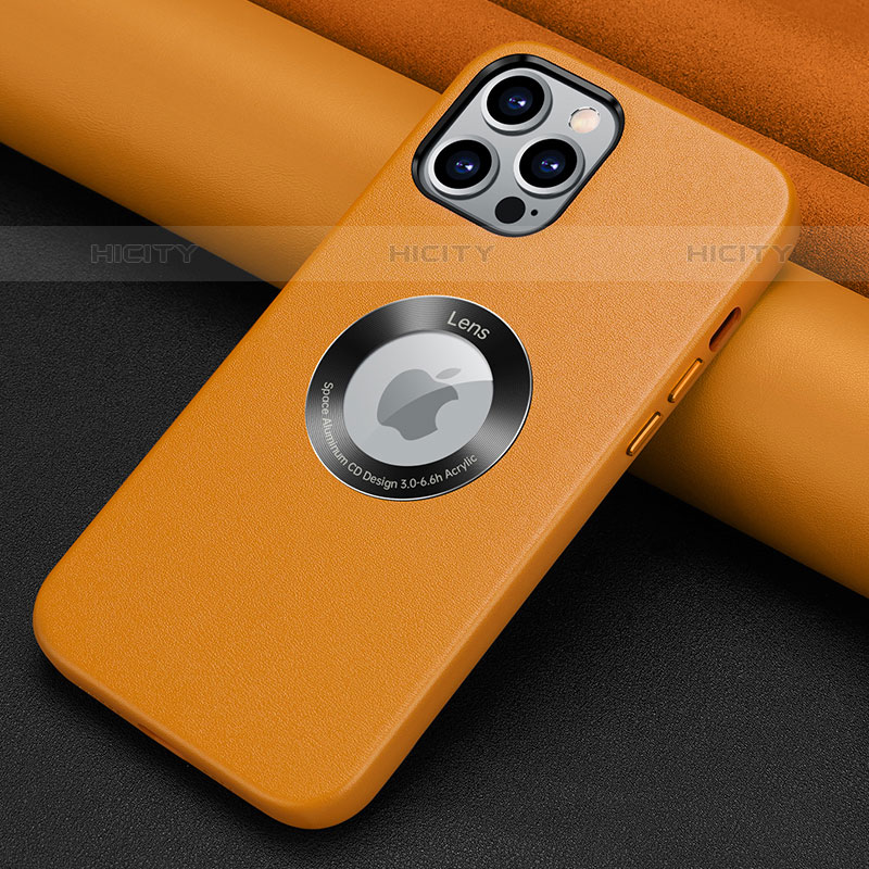 Funda Lujo Cuero Carcasa A08 para Apple iPhone 15 Pro Max Naranja