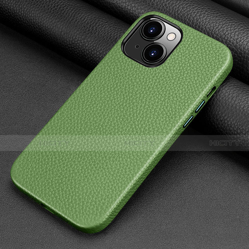 Funda Lujo Cuero Carcasa A09 para Apple iPhone 14 Verde