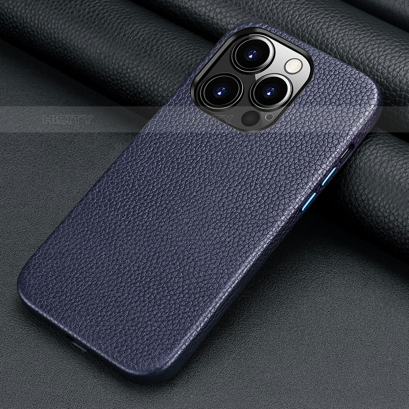 Funda Lujo Cuero Carcasa A09 para Apple iPhone 15 Pro Azul