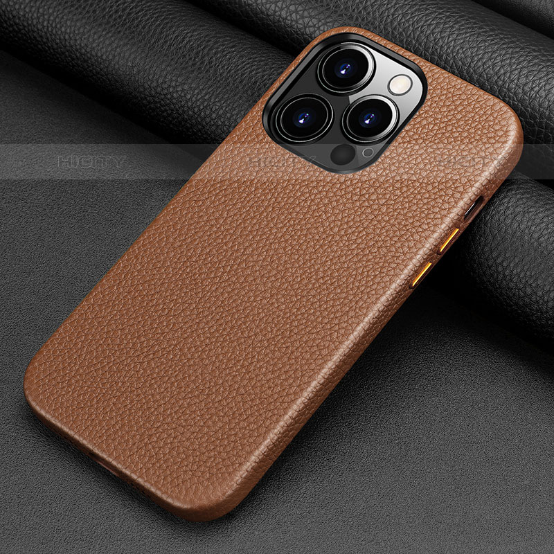 Funda Lujo Cuero Carcasa A09 para Apple iPhone 15 Pro Max Marron