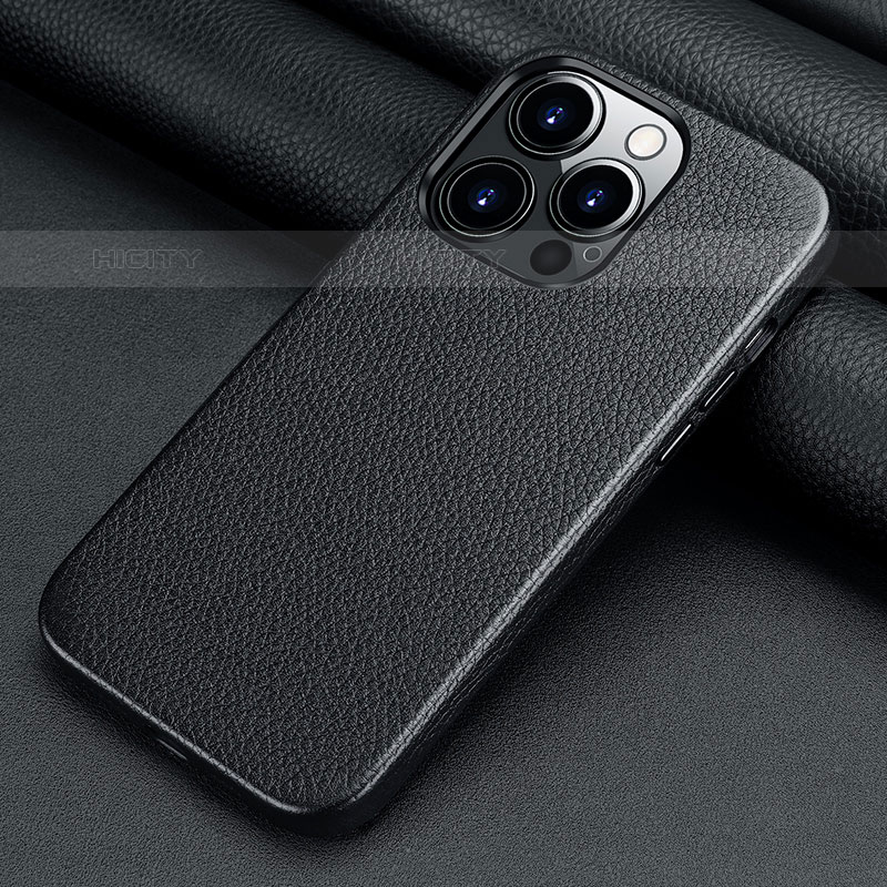 Funda Lujo Cuero Carcasa A09 para Apple iPhone 15 Pro Max Negro