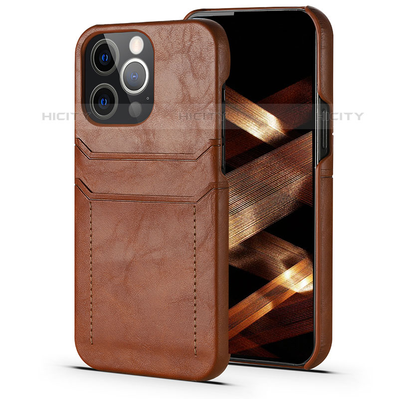 Funda Lujo Cuero Carcasa A14 para Apple iPhone 15 Pro Marron Claro