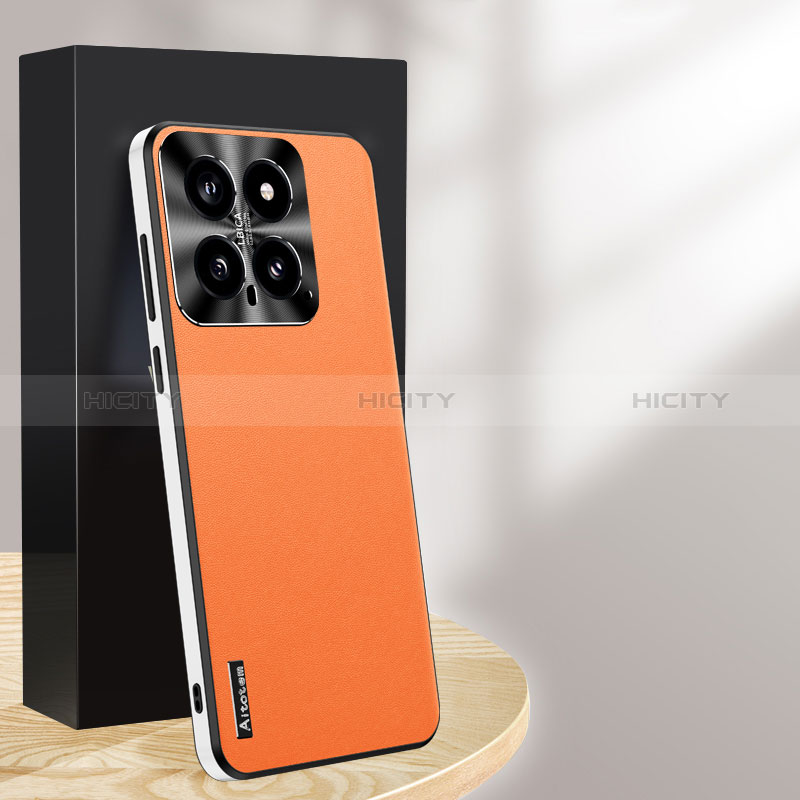 Funda Lujo Cuero Carcasa AT1 para Xiaomi Mi 14 5G Naranja