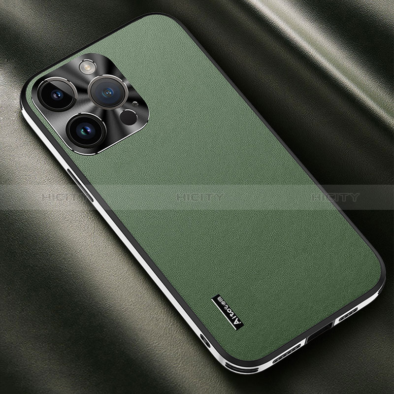 Funda Lujo Cuero Carcasa AT2 para Apple iPhone 14 Pro Verde