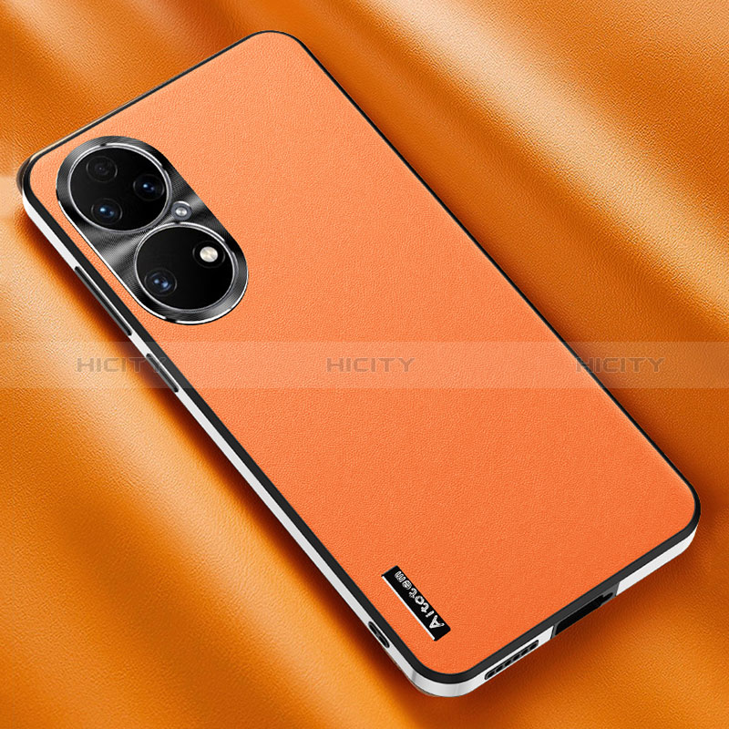 Funda Lujo Cuero Carcasa AT2 para Huawei P50e Naranja