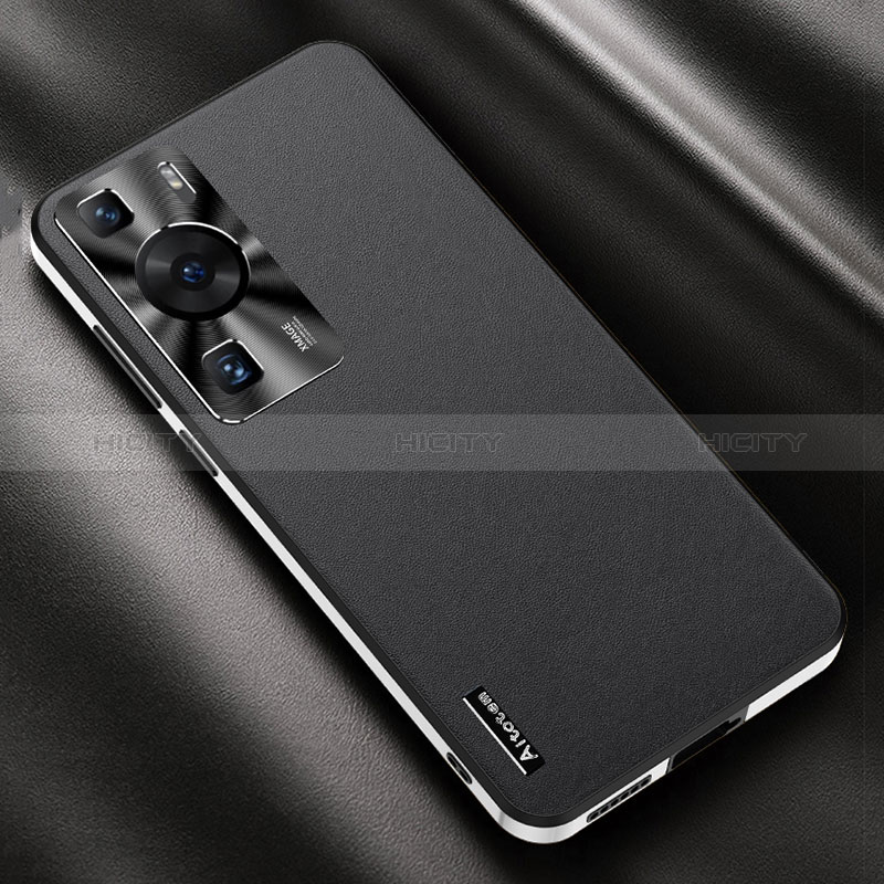 Funda Lujo Cuero Carcasa AT2 para Huawei P60 Negro