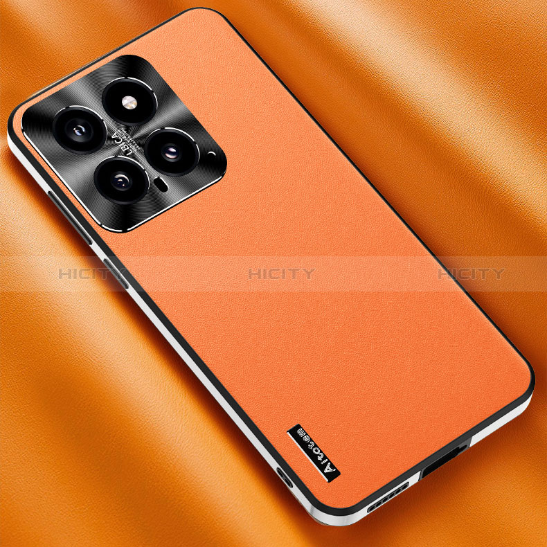 Funda Lujo Cuero Carcasa AT2 para Xiaomi Mi 14 5G Naranja