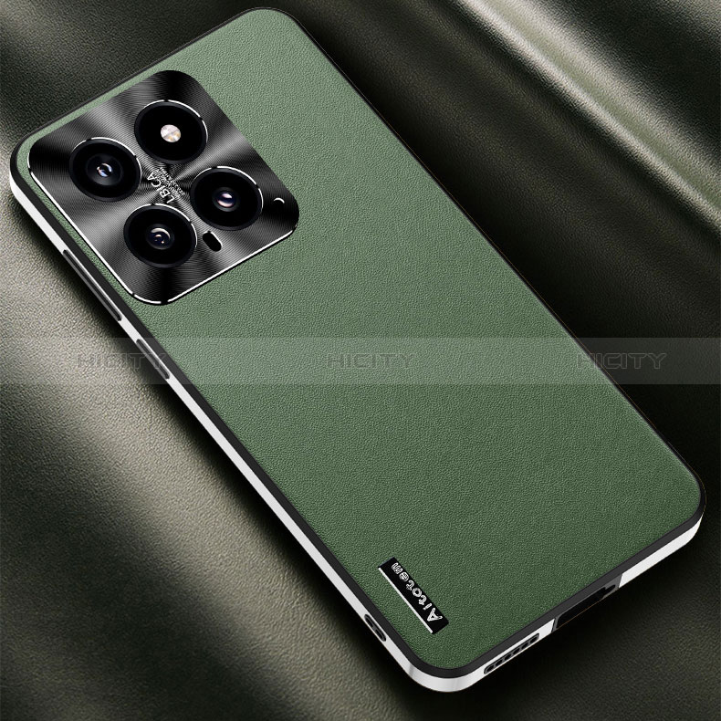 Funda Lujo Cuero Carcasa AT2 para Xiaomi Mi 14 5G Verde