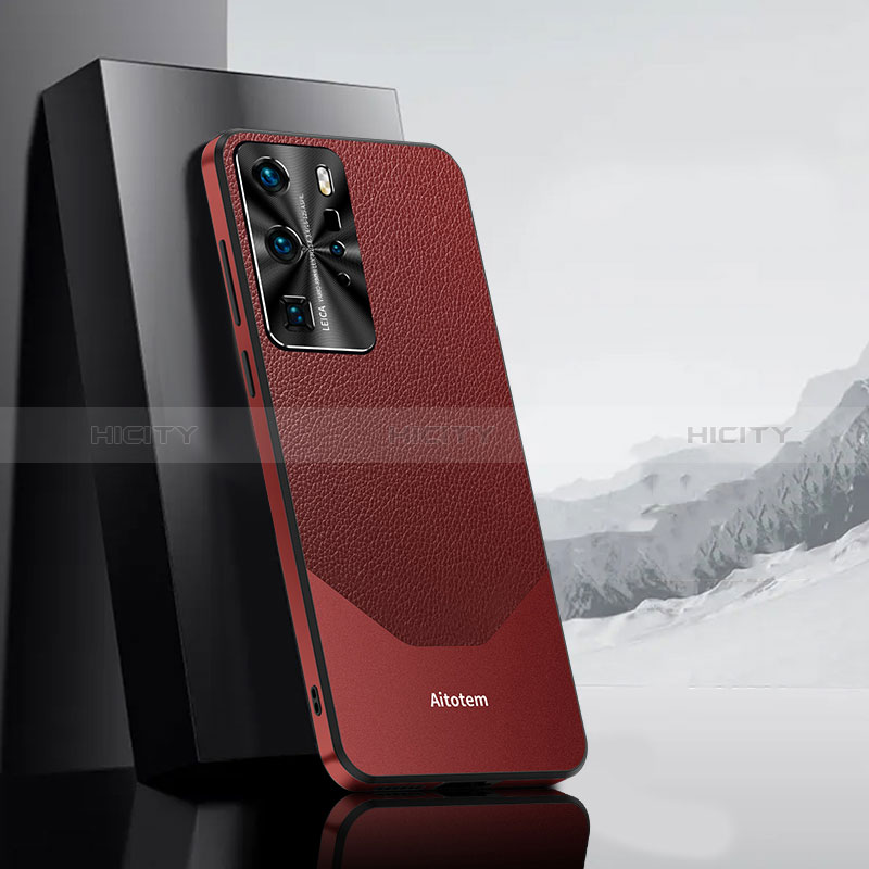 Funda Lujo Cuero Carcasa AT3 para Huawei P40 Rojo