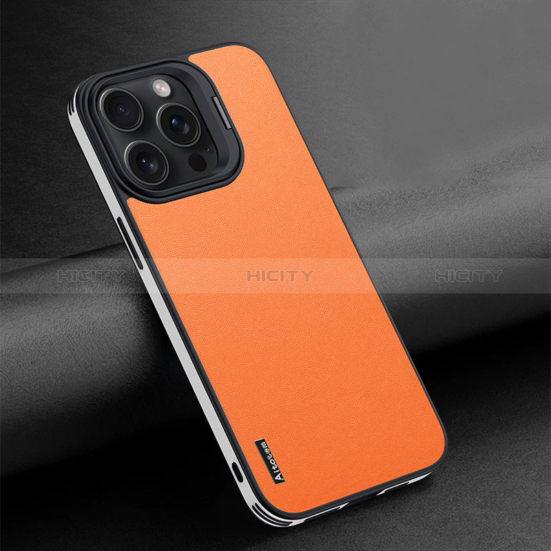 Funda Lujo Cuero Carcasa AT4 para Apple iPhone 14 Pro Naranja