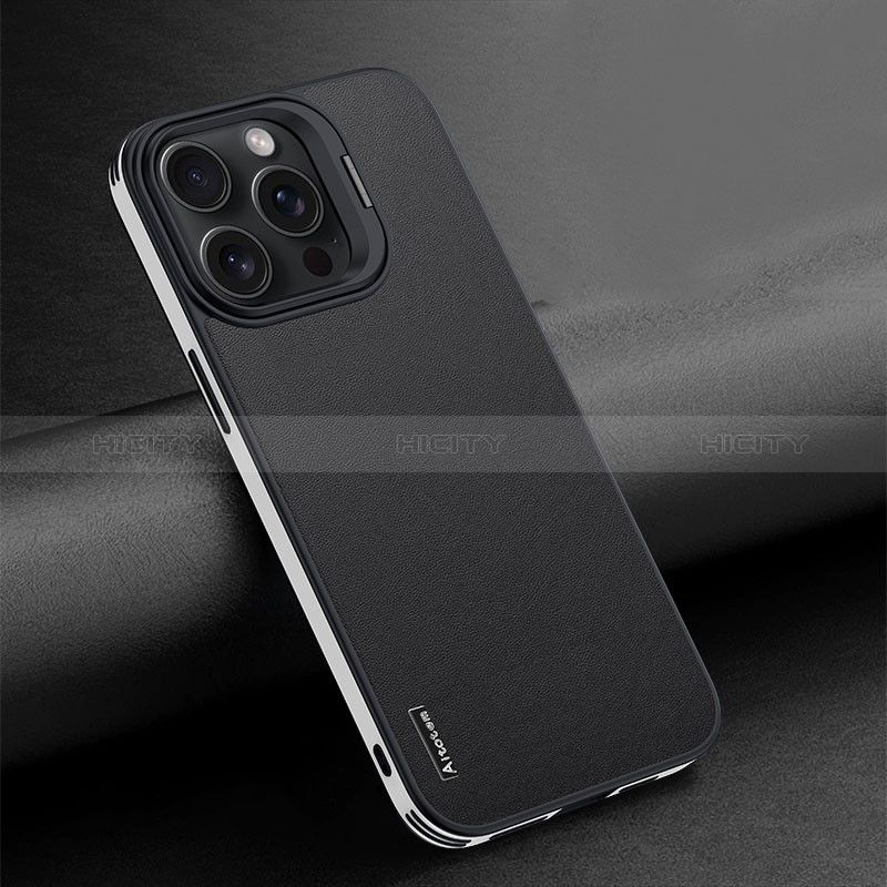 Funda Lujo Cuero Carcasa AT4 para Apple iPhone 14 Pro Negro