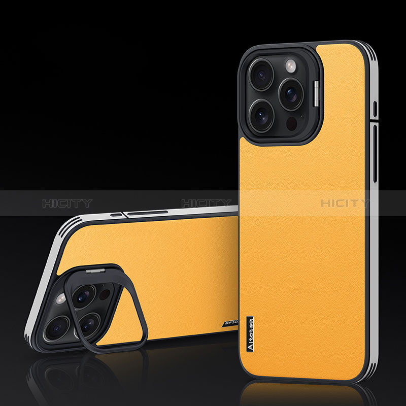 Funda Lujo Cuero Carcasa AT5 para Apple iPhone 15 Pro Amarillo