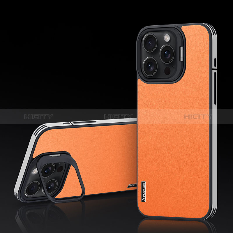 Funda Lujo Cuero Carcasa AT5 para Apple iPhone 16 Pro Max Naranja