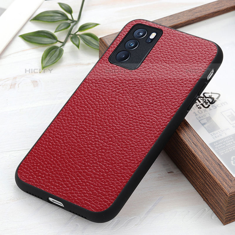 Funda Lujo Cuero Carcasa B02H para Oppo Reno6 Pro 5G India Rojo