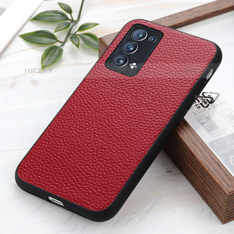 Funda Lujo Cuero Carcasa B02H para Oppo Reno6 Pro 5G Rojo