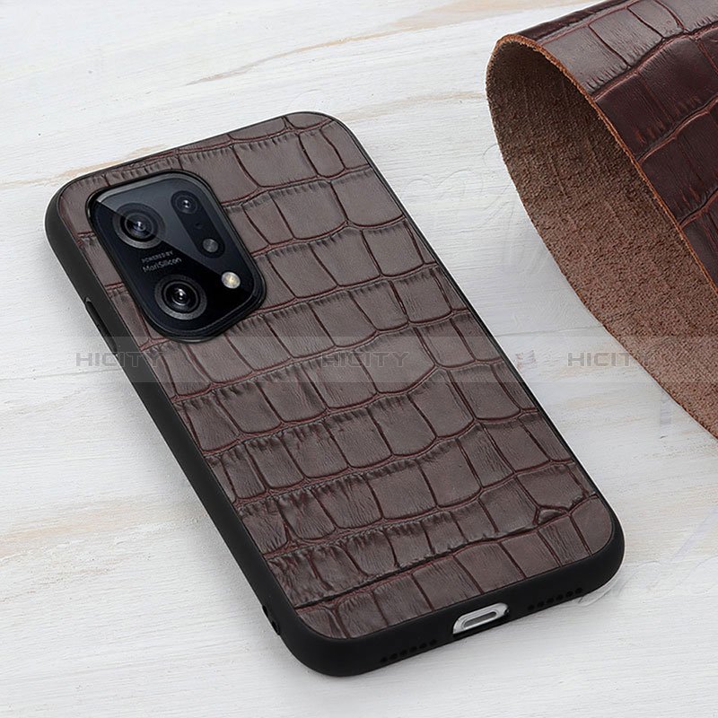 Funda Lujo Cuero Carcasa B04H para Oppo Find X5 5G Marron