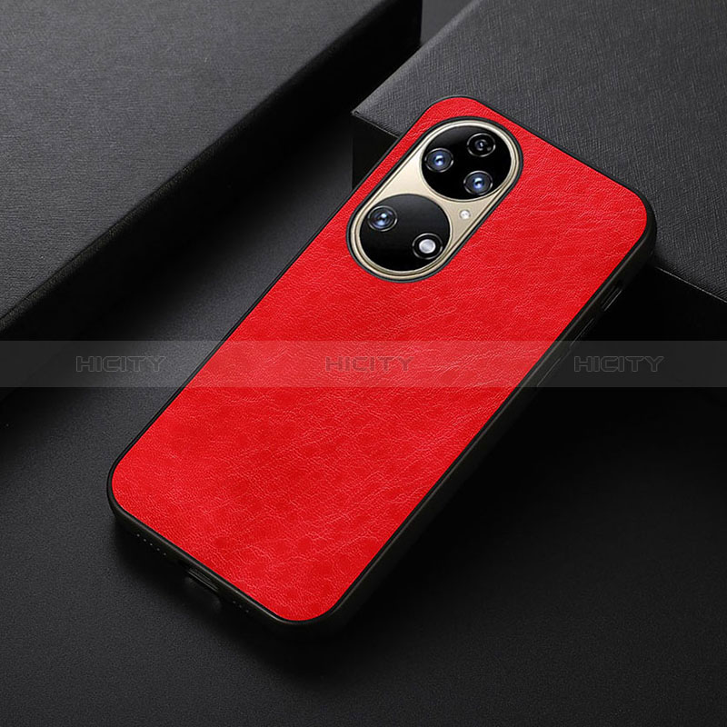 Funda Lujo Cuero Carcasa B05H para Huawei P50 Rojo